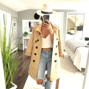 BURBERRY tan wool blend belted trench style coat size medium but run small